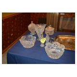 Crystal salt and pepper shakers & serving pieces