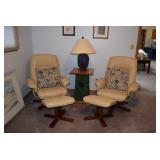 Accent Chairs with Ottomans, Side Table, & Table Lamp