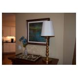 Art, Table Lamp, & Tray w Barware Items