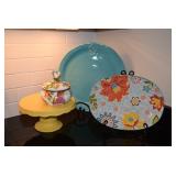 Decorative Plates, Cake Stand, & Bowl w Lid 