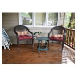 2 Outside Chairs, Pads, Pillows, & Side Table