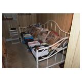 White Metal Day Bed, Pillows, Shoes