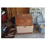 Wood Chest, Coleman Cooler, Walkers