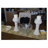 Candleholders, Candles, Wine Motif Runner, Glass Bowls