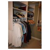 Clothing, Wooden Hangers, & Handbags