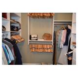 Clothing, Wooden Hangers, & Handbags