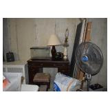Vintage Desk, Stool, Lamps, & Fan