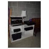 Electronics, Shelving Unit, & Lamp