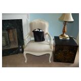 Vintage Chair, Table Lamp, & Side Table Chest