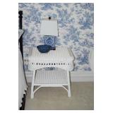 Wicker Side Table, Lamp, & Home Decor