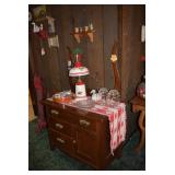 Vintage Buffet Cabinet, Lamp, & Glassware