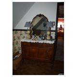 Vintage Dresser with Mirror, Lamps, Decor