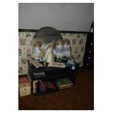 Vintage Dolls, Shelving Unit, Books