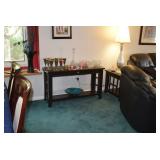 Side Table, Glass Serveware, Vase, Floral Arrangement, Table Lamp, & Home Decor