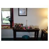 Side Table, Goblets, Glassware, Home Decor, Art, Floral Arrangement in Vase