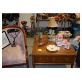 Vintage Chair & Coffee Table, Lamp, Seasonal Decor