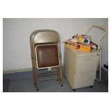 Folding Chairs, Office Supplies, Two-Drawer Filing Cabinet on Wheels