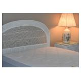 Bed, Wicker Headboard, Lamp, Wicker Side Table