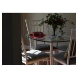 Glass Top Dining Table with Chairs, Floral Centerpiece, Home Decor