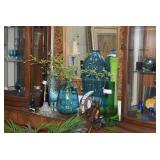 Blue Vases w Artificial Plants