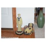 Sailor and Dog Statues, Vase