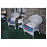 Wicker Porch Chairs, Cushions, Small Wicker Side Table