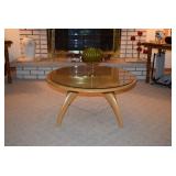 Round Wood Coffee Table w Glass Top
