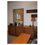 Vintage Dresser w Mirror, Lamp, & Home Decor