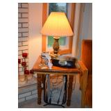 Side Table, Lamp, Wood Carrier, & CD Player