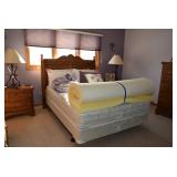 Bed, Pillow Top, Linens, Side Tables, Lamps, Chest Dresser