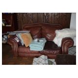 Leather Loveseat & Linens
