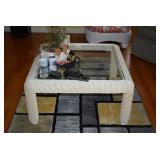 Wicker Coffee Table W/Glass Top