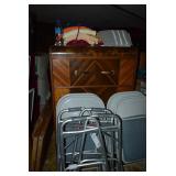 Vintage Dresser, Folding Chairs, & Walkers