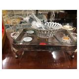 Casserole on Silver Stand, Bowl, & Silverware Serving Pieces