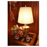 Side Table, Lamp, Floral Arrangement & Decor