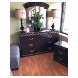 Dresser, Mirror, Lamps, & End Table