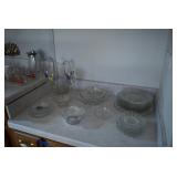 Glass Serving Bowls, Plates, Pitcher, Stemware