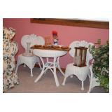 Small Wicker Table, Chairs, Home Decor, Silk Plant