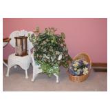 Wicker Chair, Silk Floral Arrangement, Basket, Silk Plant
