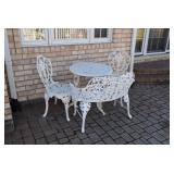  Iron Patio Set: Small Table, Two Chairs, Bench