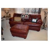 Leather Sofa, Ottoman, Pillow, Throw