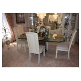 Dining Table, Chairs, Floral Centerpiece, Home Decor