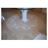 Glass Top Pedestal Table, Area Rug