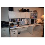 Desk, Books, Lamps, File Cabinet, Office Supplies