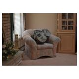 Chair, Floral Arrangement, Fireplace Tool Set