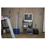 TV, Stand, Shovels, Broom, Radio, & Misc Items