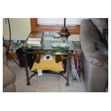 Glass End Table, Books, & Decor
