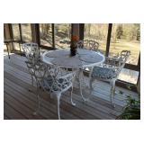 White Iron Round Patio Table with Chairs
