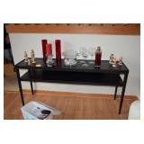 Sideboard, Hummels, Candles, Martini Shaker w Glasses, & Icebucket