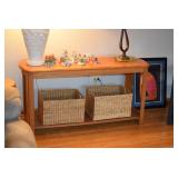 Console Table, Small Village Houses, & Lamps 